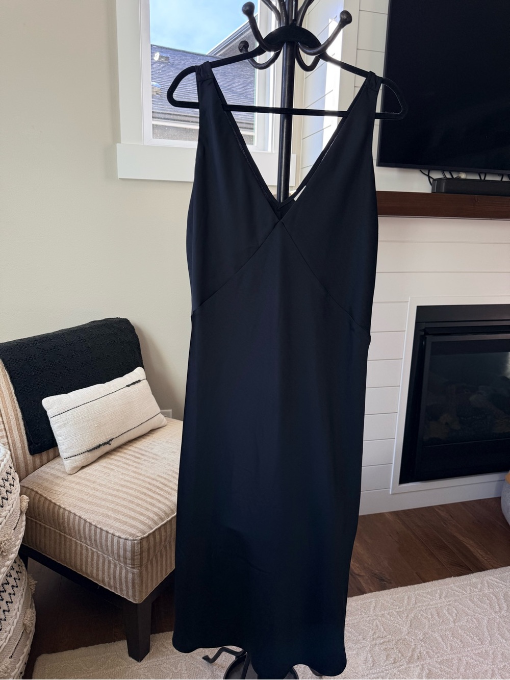 a new day Black V-Neck Midi Slip Dress with Thin non adjustable Straps